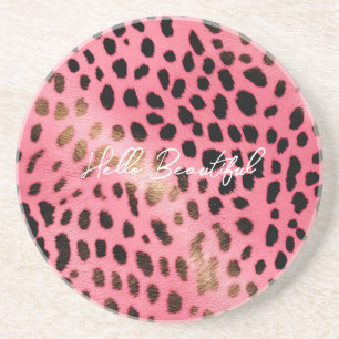 Pink Black Leopard Print Abstract Coaster