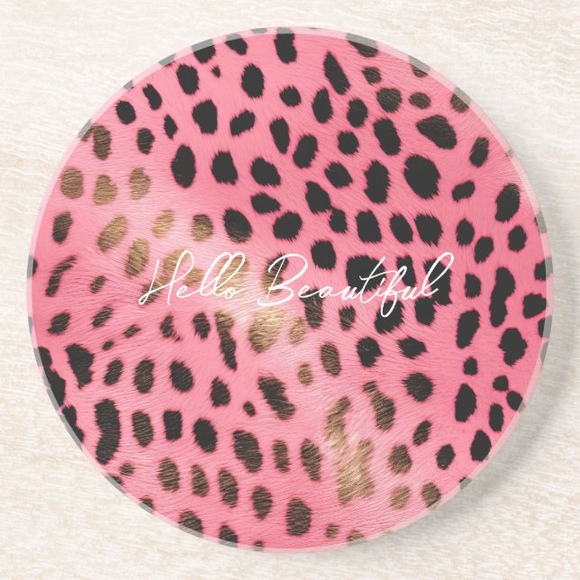 Pink Black Leopard Print Abstract Coaster (Front)