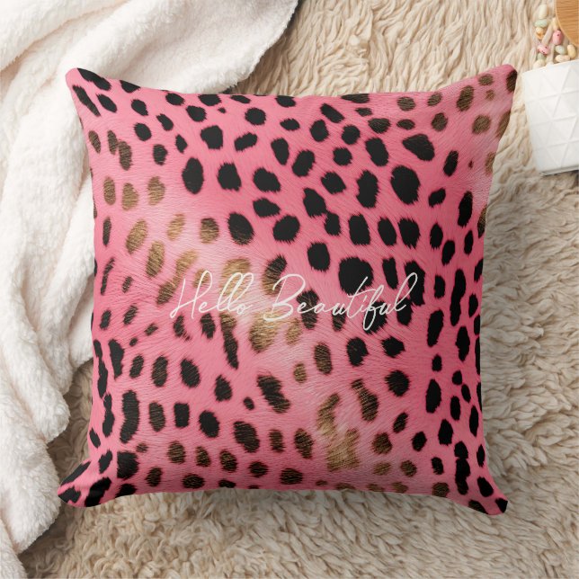 Pink Black Leopard Print Abstract Cushion (Blanket)