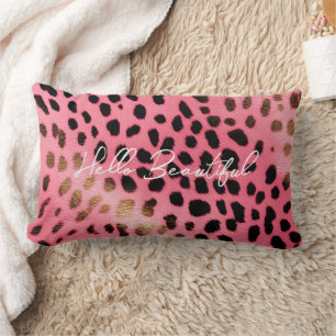 Pink Black Leopard Print Abstract Lumbar Cushion