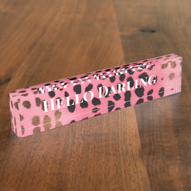 Pink Black Leopard Print Abstract Nameplate (Side)