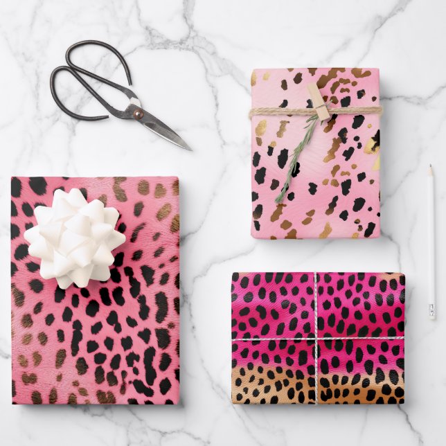 Pink Black Leopard Print Abstract Wrapping Paper Sheet (Front)