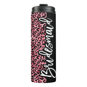 Pink & Black Leopard Print Bridesmaid Bachelorette Thermal Tumbler