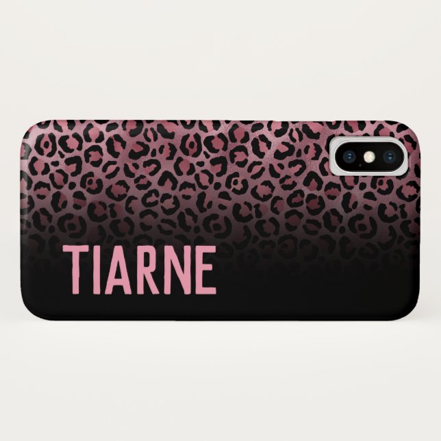 Pink & Black Leopard Print Custom Name Case-Mate i iPhone Case (Back (Horizontal))