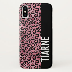 Pink Black Leopard Print Custom Name  iPhone X Case