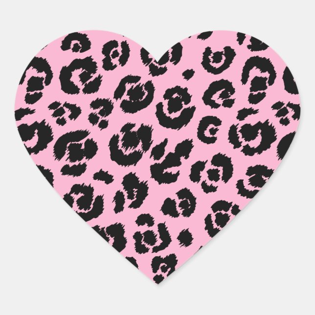 Pink Black Leopard Print Heart Sticker (Front)