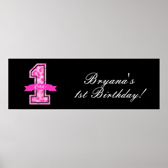 Pink & Black Leopard Print One 1st Birthday Party (Front)