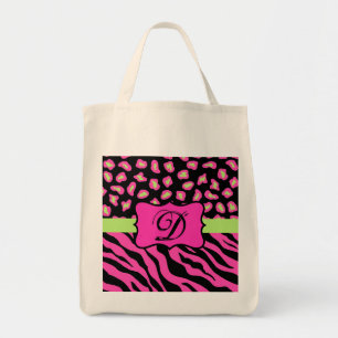 Pink, Black & Lime Green Zebra & Cheetah Skins Tote Bag