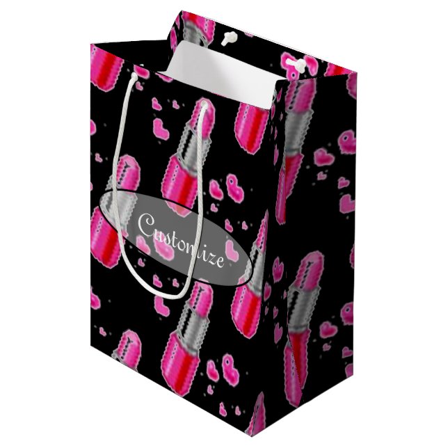 Pink & Black Lipstick Lover Gift Bag (Front Angled)