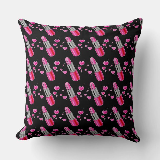 Pink & Black Lipstick Lover Throw Pillow (Front)