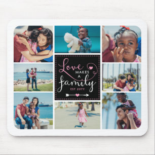 Pink Black Love Makes A Family Photo Collage Mouse Pad