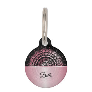 Pink Black Mandala Dog's Name Your Address Pet Tag
