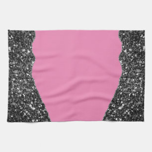 PINK BLACK MARBLE AGATE Table Runner Tea Towel