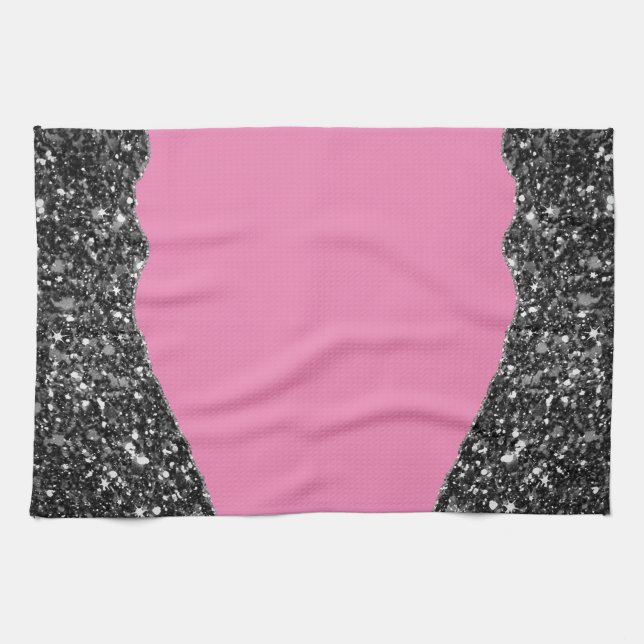 PINK BLACK MARBLE AGATE Table Runner Tea Towel (Horizontal)