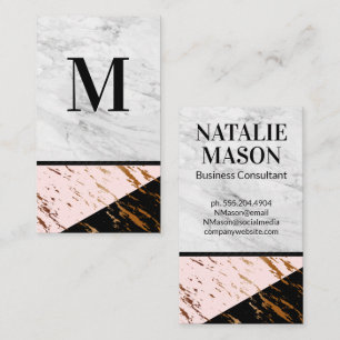 Pink Black Marble Gold Foil Business Card