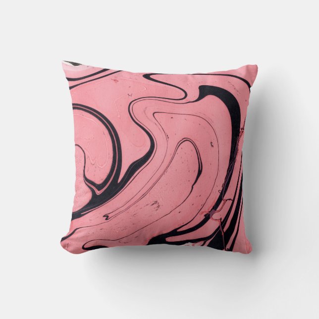 Pink Black Marble Hand Drawn Cushion (Front)