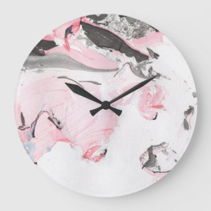 Pink Black Marble: Hand Drawn Large Clock