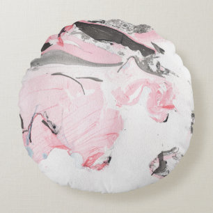 Pink Black Marble: Hand Drawn Round Cushion