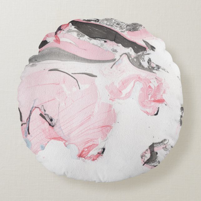 Pink Black Marble: Hand Drawn Round Cushion (Front)