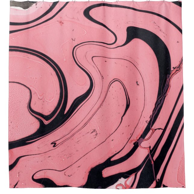 Pink Black Marble Hand Drawn Shower Curtain (Front)
