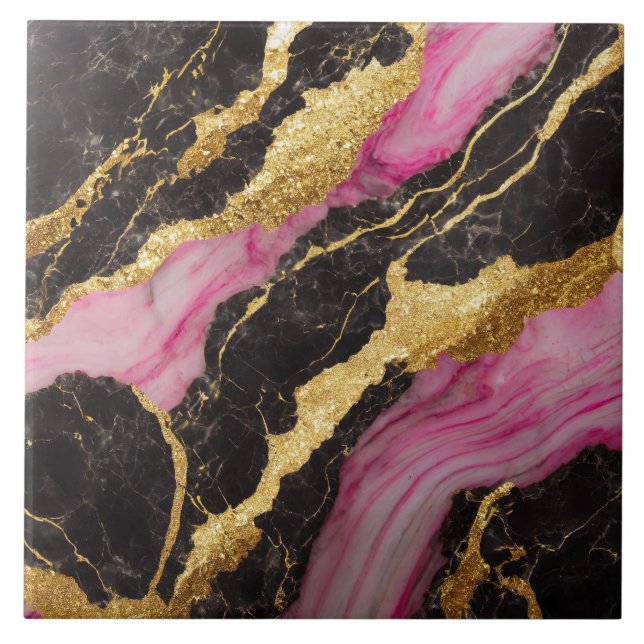 Pink Black Marble Pattern with Gold Ceramic Tile (Front)