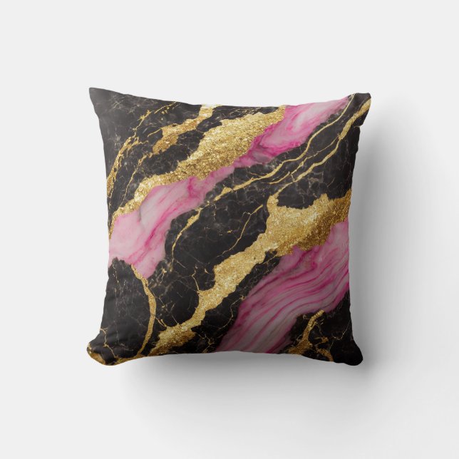 Pink Black Marble Pattern with Gold Cushion (Front)