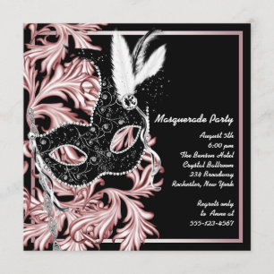 Pink Black Mask Pink Masquerade Party Invitation