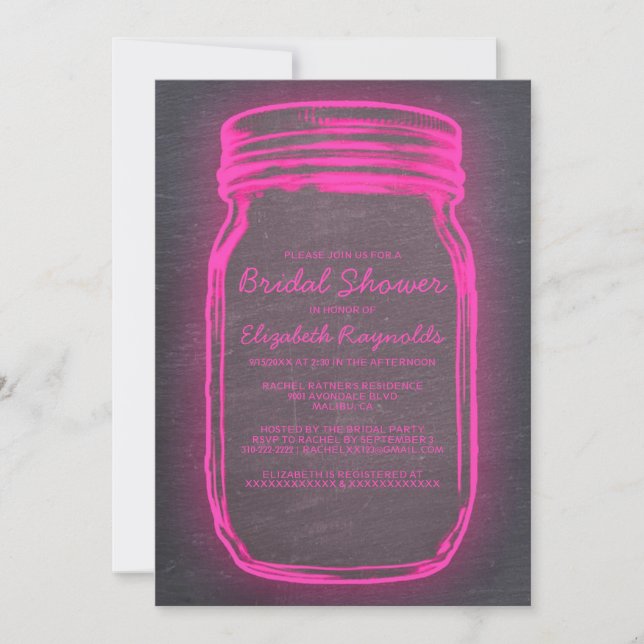 Pink & Black Mason Jar Bridal Shower Invitations (Front)