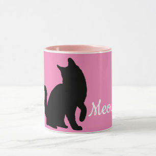 Pink Black Meow Cat  Mug