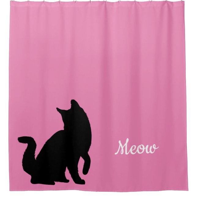 Pink Black Meow Cat  Shower Curtain (Front)