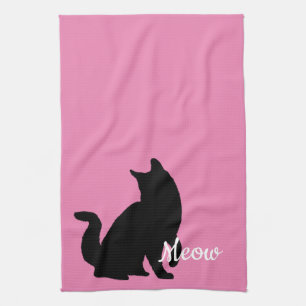 Pink Black Meow Cat  Tea Towel