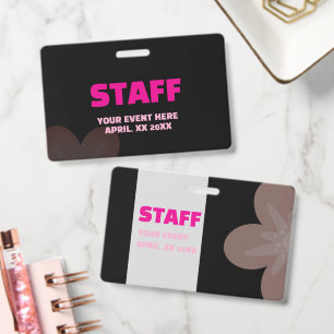 Pink Black Minimalist Custom Event VIP Access ID Badge