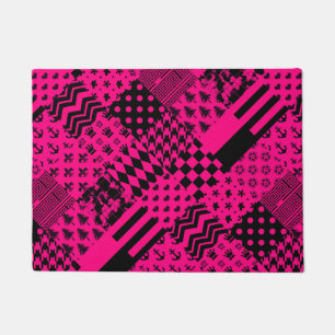 Pink Black Mixed Patterns Patchwork Design Doormat