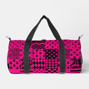 Pink Black Mixed Patterns Patchwork Design Duffle Bag