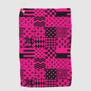 Pink Black Mixed Patterns Patchwork Design Golf Towel