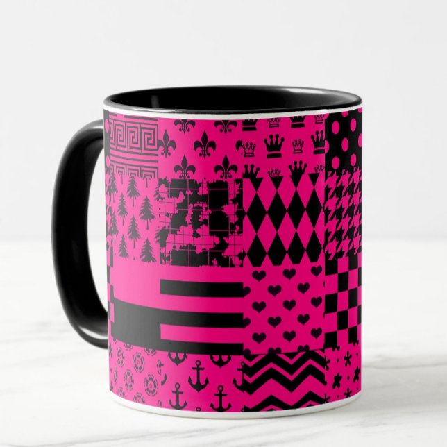 Pink Black Mixed Patterns Patchwork Design  Mug (Creator Uploaded)