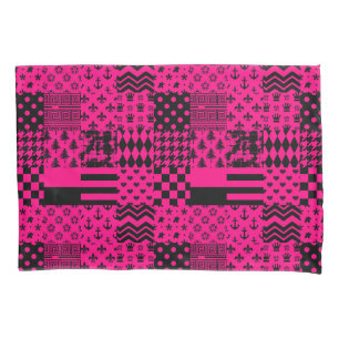 Pink Black Mixed Patterns Patchwork Design Pillowcase