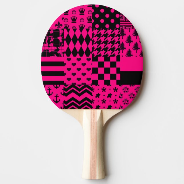 Pink Black Mixed Patterns Patchwork Design  Ping Pong Paddle (Front)