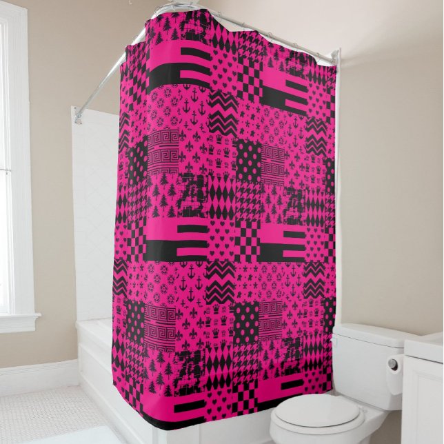 Pink Black Mixed Patterns Patchwork Design  Shower Curtain (Creator Uploaded)
