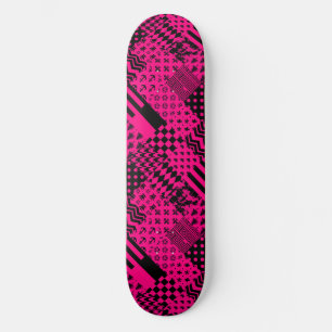 Pink Black Mixed Patterns Patchwork Design Skateboard