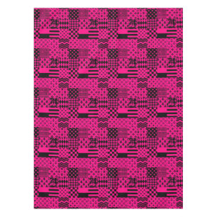 Pink Black Mixed Patterns Patchwork Design  Tablecloth