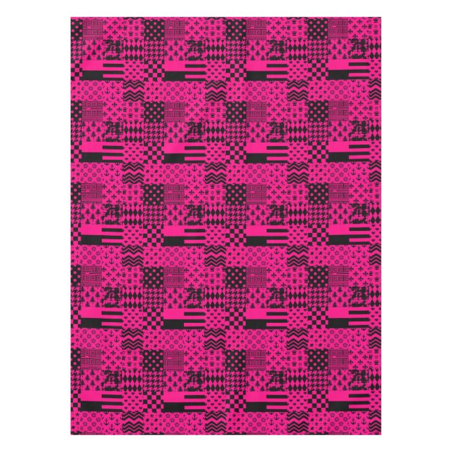 Pink Black Mixed Patterns Patchwork Design  Tablecloth (Front)