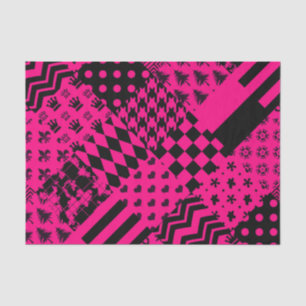 Pink Black Mixed Patterns Patchwork Design Tissue Paper