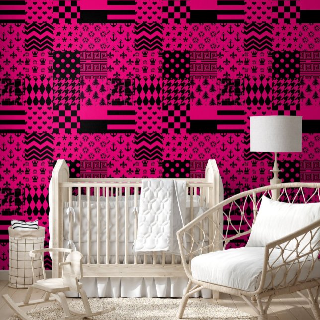 Pink Black Mixed Patterns Patchwork Design  Wallpaper (Creator Uploaded)
