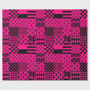 Pink Black Mixed Patterns Patchwork Design Wrapping Paper