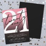 Pink Black Modern 21st Birthday Invitation<br><div class="desc">Pink and Black 21st Birthday Party Invitation. Celebrate turning twenty-one in style with this bold and chic design. The top half features a large white “21” with a sassy handwritten black script “Cheers” layered over it, standing out against a pink background that fades into a sleek black gradient. Behind the...</div>