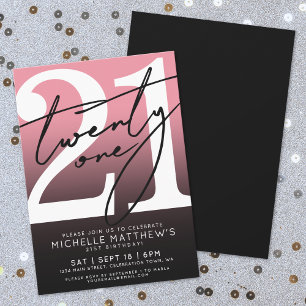 Pink Black Modern 21st Birthday Invitation