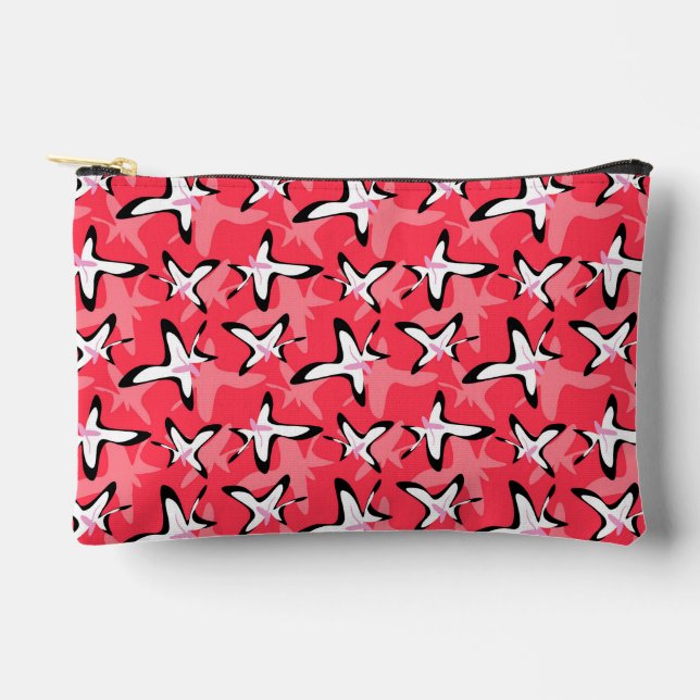 Pink black modern abstract flowers  accessory pouch (Front)