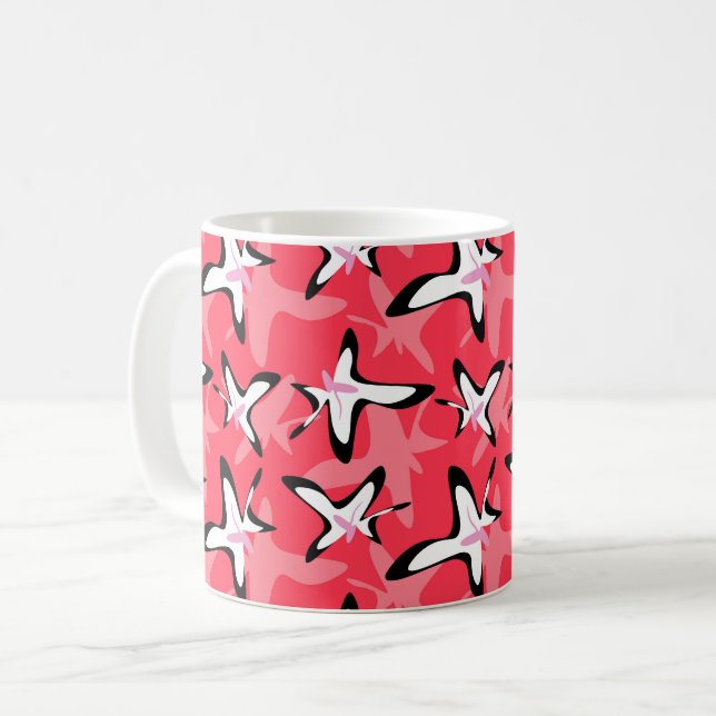 Pink black modern abstract flowers  coffee mug (Front Left)