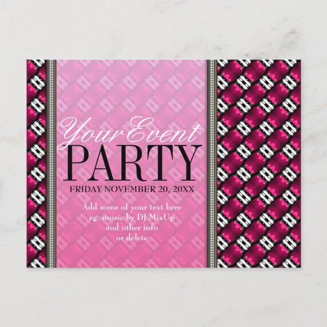 Pink Black Modern Funk Party Invitation template (Front)